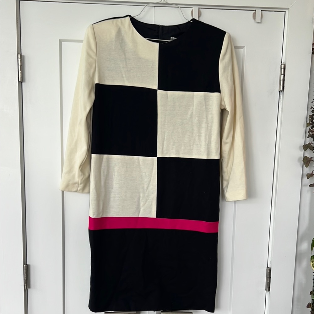 Jessica Howard 14 80’s Vintage Colorblock Black and Cream Dress with Pink Accent